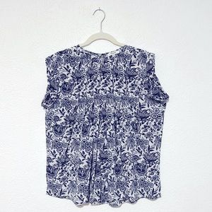 Madewell silk flowy floral top blue white Small summer